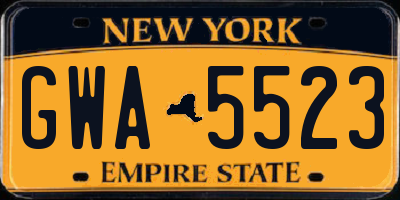 NY license plate GWA5523