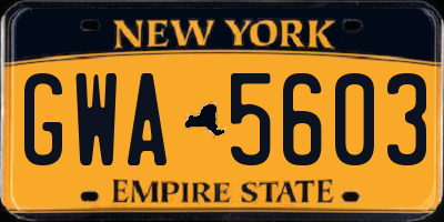 NY license plate GWA5603