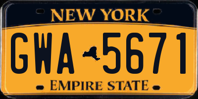 NY license plate GWA5671