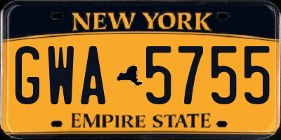 NY license plate GWA5755