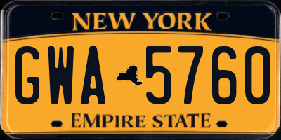 NY license plate GWA5760