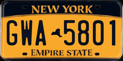 NY license plate GWA5801