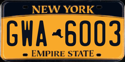 NY license plate GWA6003