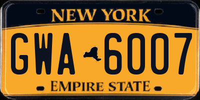 NY license plate GWA6007