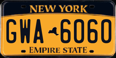 NY license plate GWA6060