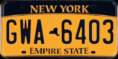 NY license plate GWA6403