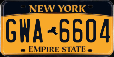 NY license plate GWA6604