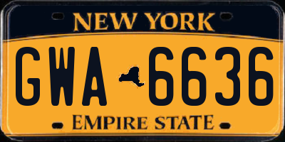 NY license plate GWA6636