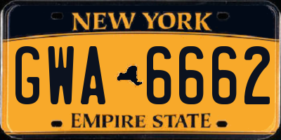 NY license plate GWA6662