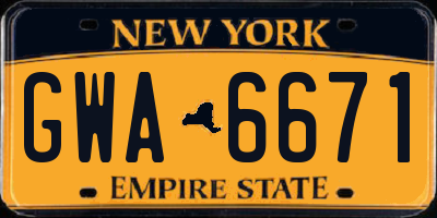NY license plate GWA6671