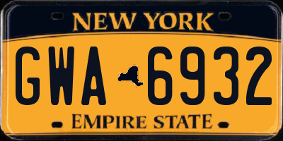 NY license plate GWA6932
