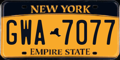 NY license plate GWA7077