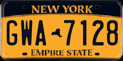 NY license plate GWA7128