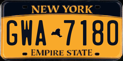 NY license plate GWA7180