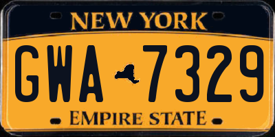 NY license plate GWA7329