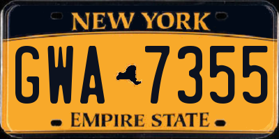NY license plate GWA7355