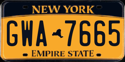 NY license plate GWA7665