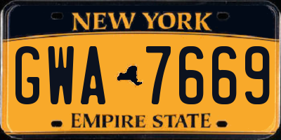 NY license plate GWA7669