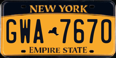 NY license plate GWA7670