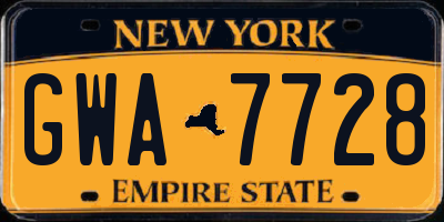 NY license plate GWA7728