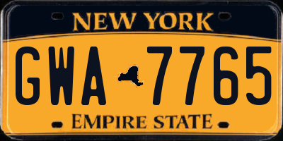 NY license plate GWA7765