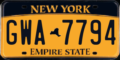 NY license plate GWA7794