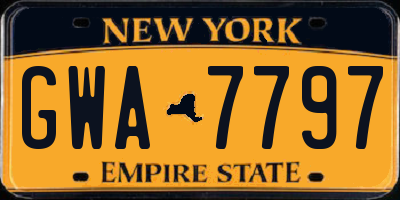 NY license plate GWA7797