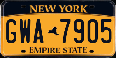 NY license plate GWA7905