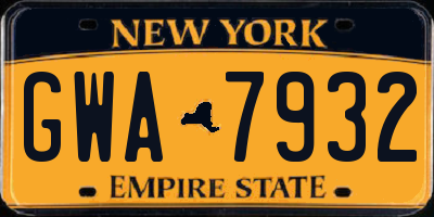 NY license plate GWA7932