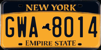 NY license plate GWA8014