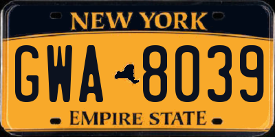 NY license plate GWA8039
