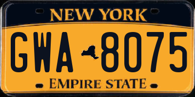 NY license plate GWA8075