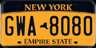 NY license plate GWA8080