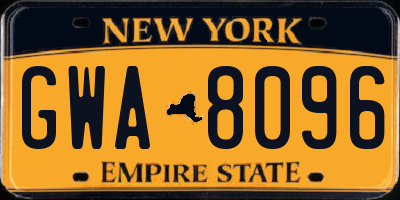 NY license plate GWA8096