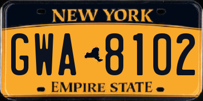 NY license plate GWA8102