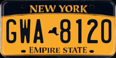 NY license plate GWA8120