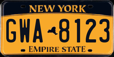 NY license plate GWA8123