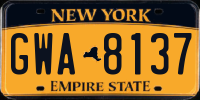 NY license plate GWA8137