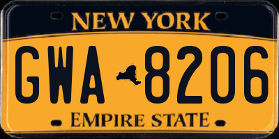 NY license plate GWA8206