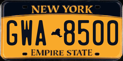 NY license plate GWA8500