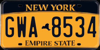 NY license plate GWA8534