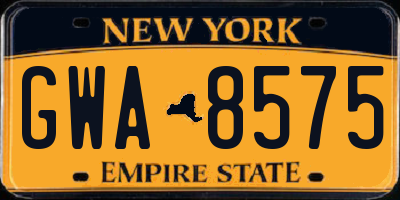 NY license plate GWA8575