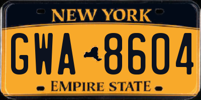 NY license plate GWA8604
