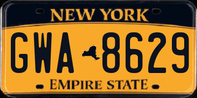 NY license plate GWA8629