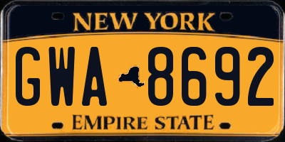 NY license plate GWA8692