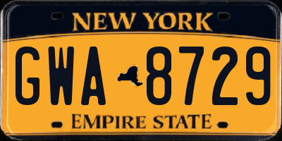 NY license plate GWA8729