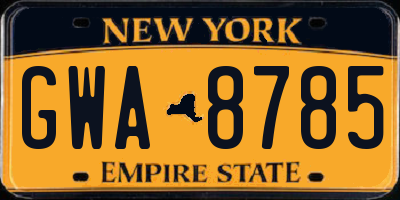 NY license plate GWA8785