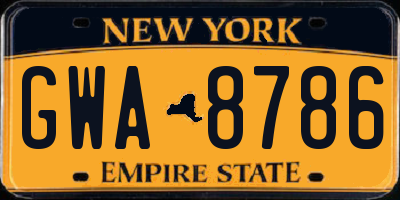 NY license plate GWA8786