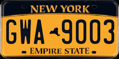 NY license plate GWA9003