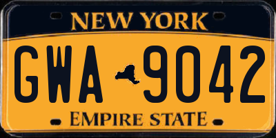 NY license plate GWA9042